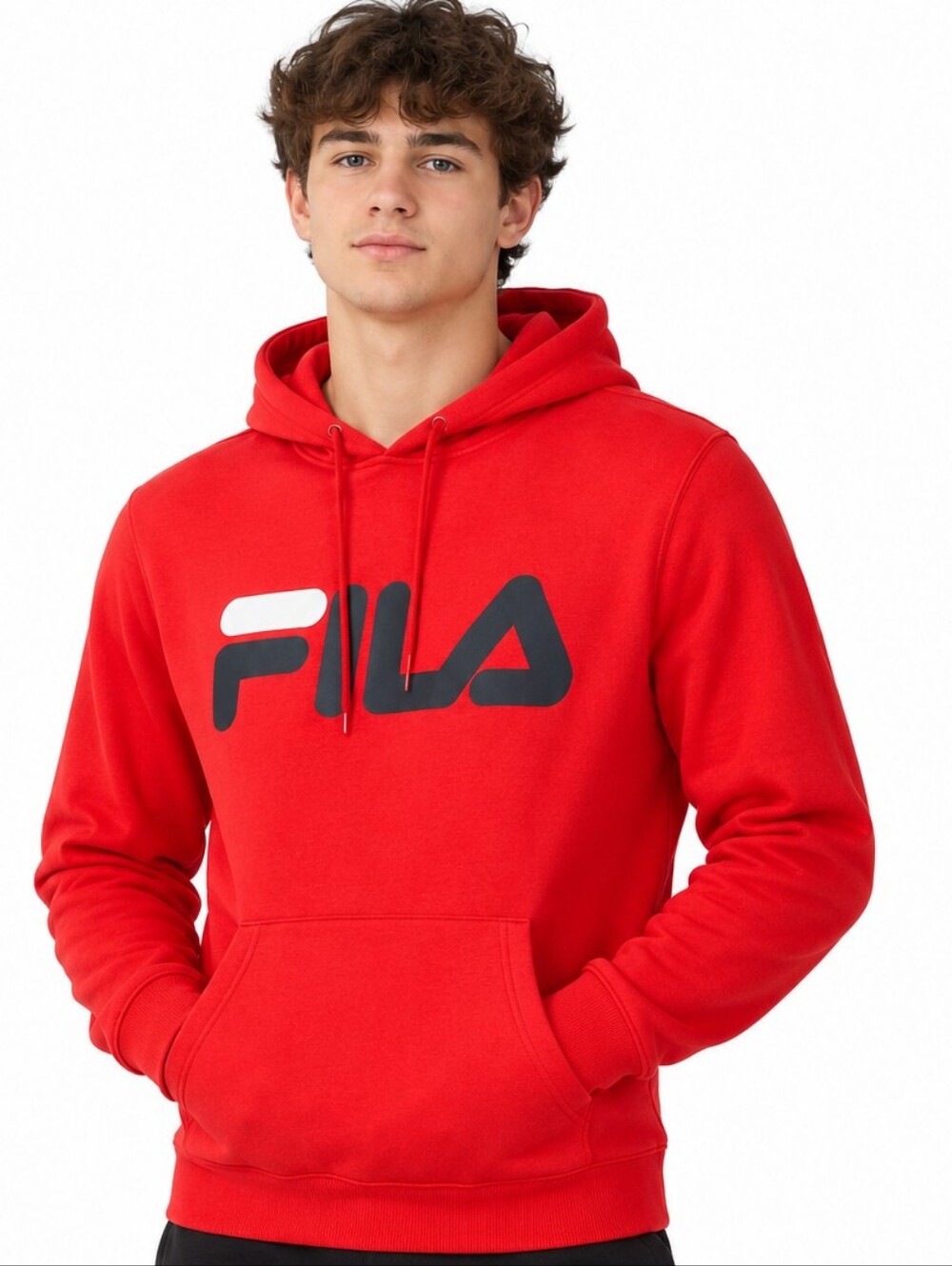 Fila Boys Red Pullover Hoodie with Navy Logo